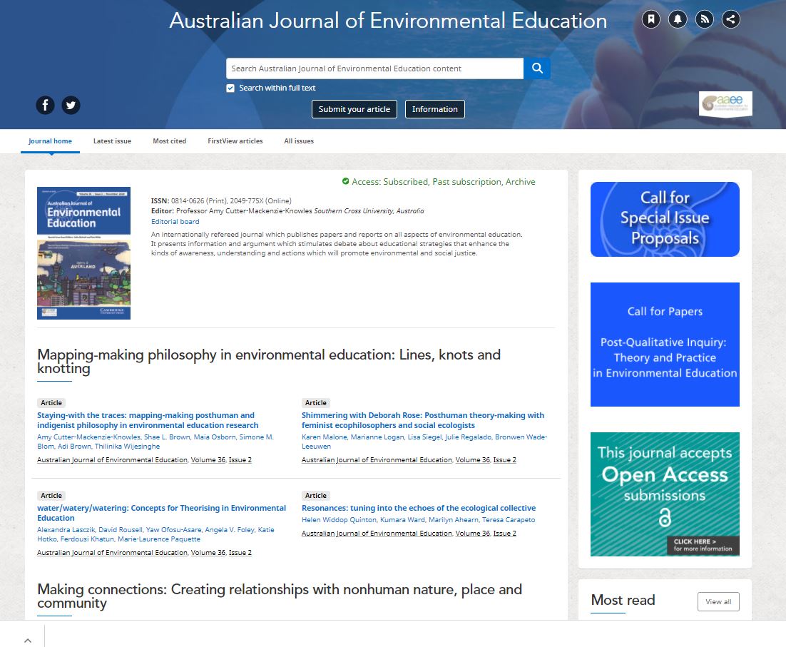 Australian Journal of Environmental Education homepage: https://www.cambridge.org/core/journals/australian-journal-of-environmental-education