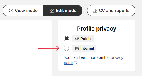 Where to find the internal privacy option.