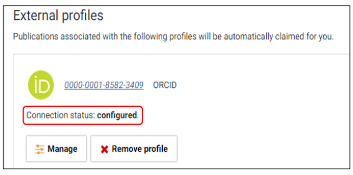 Screen capture of Elements user page showing confirmation message 'connection status: configured'