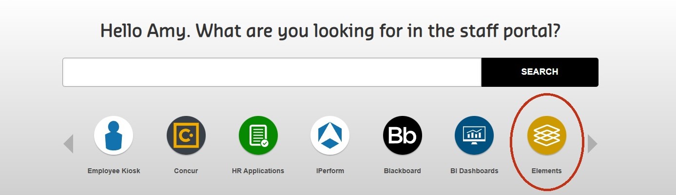 A screenshot of the carousel in the staff portal with a red circle around Elements.